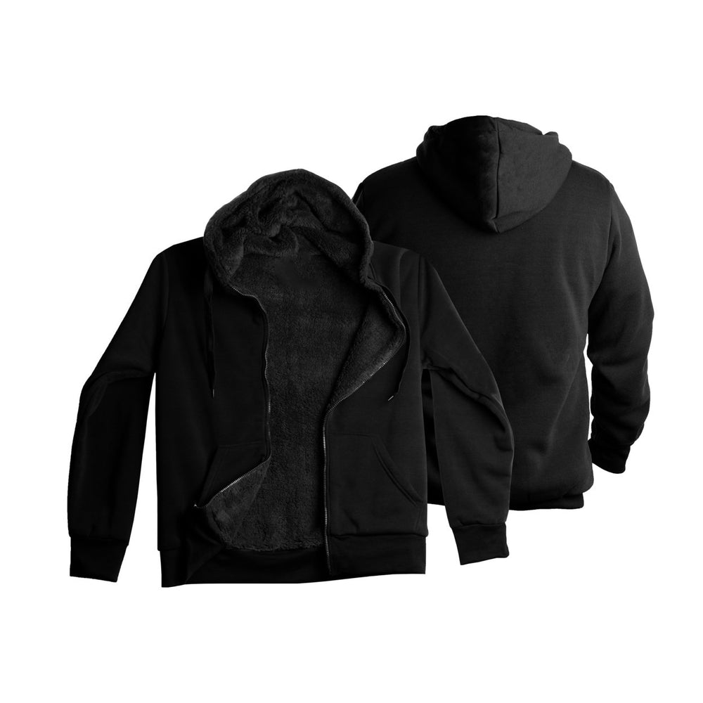 Mens Heavyweight Sherpa-Lined Fleece Hoodie Full Zip Dual Drawstrings Warm 60% Cotton Image 2