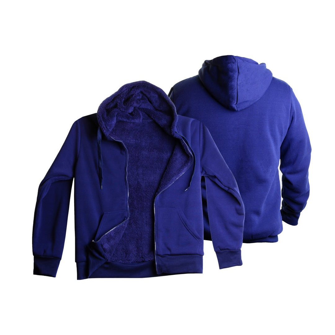 Mens Heavyweight Sherpa-Lined Fleece Hoodie Full Zip Dual Drawstrings Warm 60% Cotton Image 4