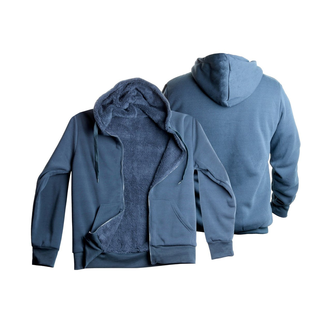 Mens Heavyweight Sherpa-Lined Fleece Hoodie Full Zip Dual Drawstrings Warm 60% Cotton Image 6