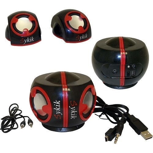 Sykik Buddies 2.0 Channel Multimedia Speaker System - Red and Black Image 1