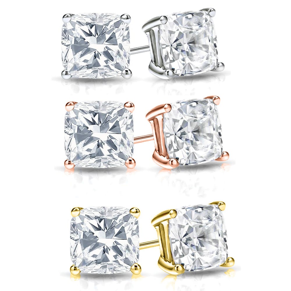 Sterling Silver Cushion Cut Swarovski Crystal Stud Earrings 3 Pack Set Image 1