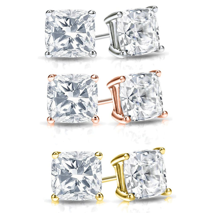 Sterling Silver Cushion Cut Swarovski Crystal Stud Earrings 3 Pack Set Image 1