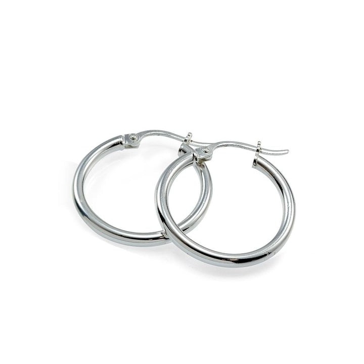 Italian Sterling Silver Hoop Earrings 25mm French Lock Secure 925 Stamped Image 2