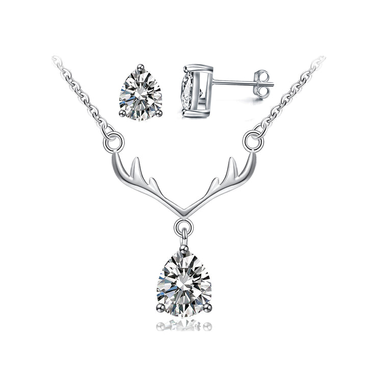 925 Sterling Silver Pear Shape CZ Diamond Antlers Pendant Necklace,18" Image 7