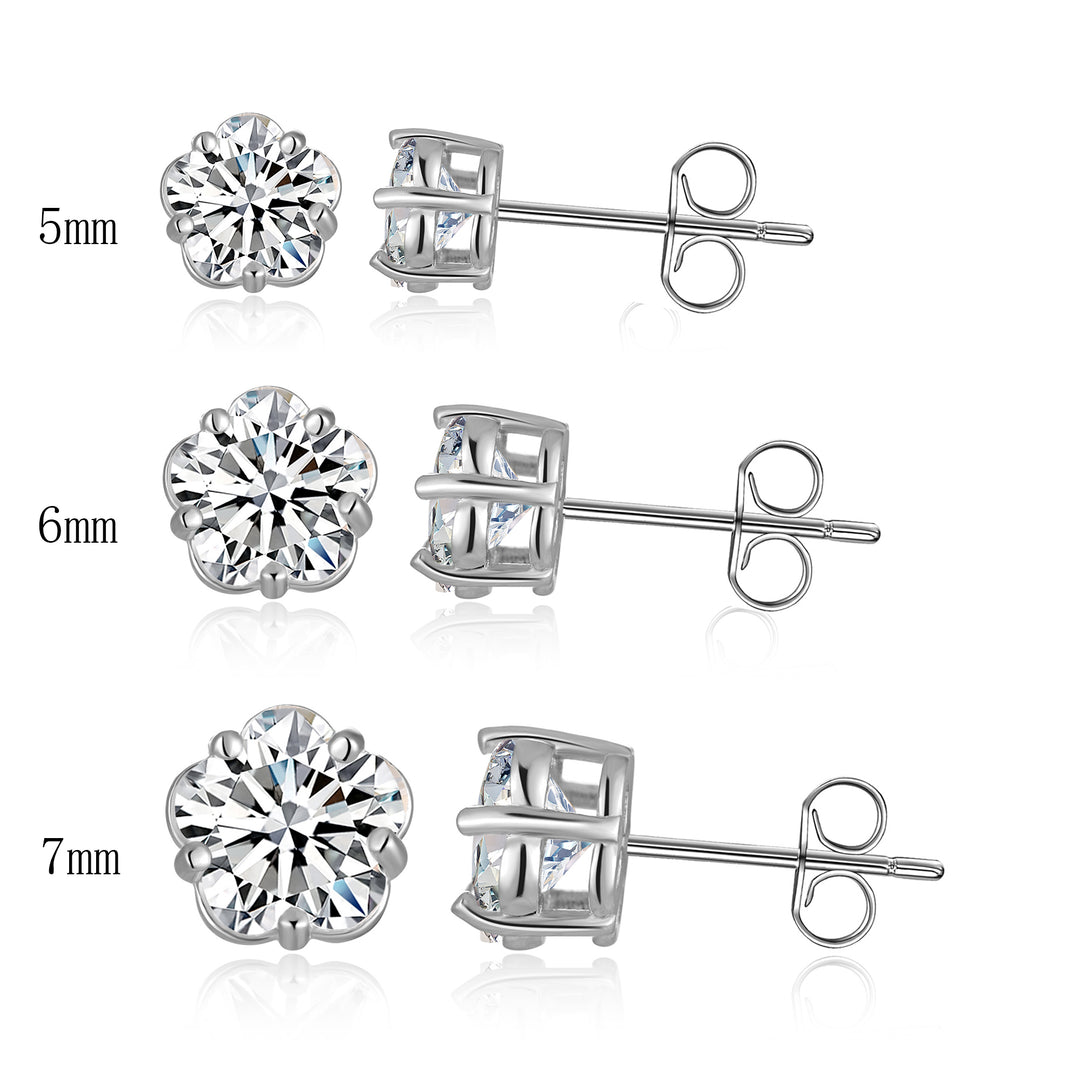 ML Gold Plated 925 Sterling Silver 5 Prong Plum Blossom Shape Cubic Zirconia Stud Earring Image 4