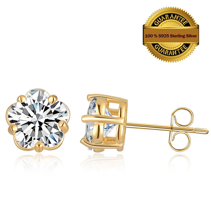 ML Gold Plated 925 Sterling Silver 5 Prong Plum Blossom Shape Cubic Zirconia Stud Earring Image 1