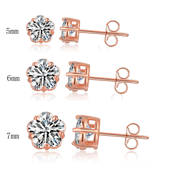 ML Gold Plated 925 Sterling Silver 5 Prong Plum Blossom Shape Cubic Zirconia Stud Earring Image 6