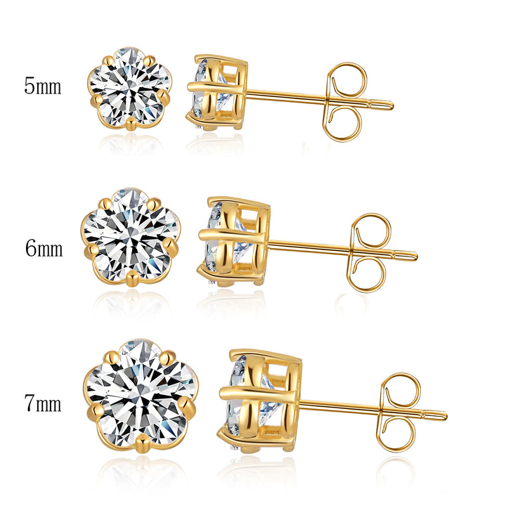 ML Gold Plated 925 Sterling Silver 5 Prong Plum Blossom Shape Cubic Zirconia Stud Earring Image 4