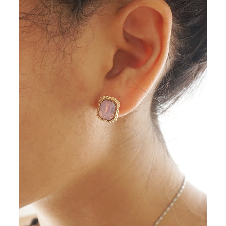 Opaque Faceted Square Stud Crystal EarringsPastel Stud Earrings Image 2