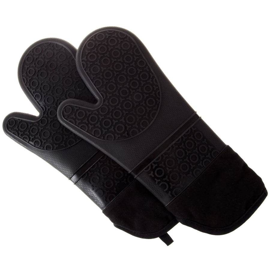 Silicone Oven Mits Extra Long Professional Quality Heat Resistant with Quilted Lining and 2-sided Textured Grip 1 pair Image 1