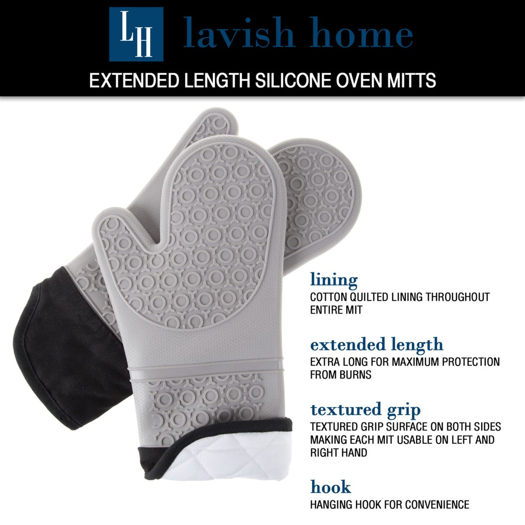 Lavish Home Silicone Oven Mitts Extra Long Gray 482F Heat Resistant Waterproof Image 4