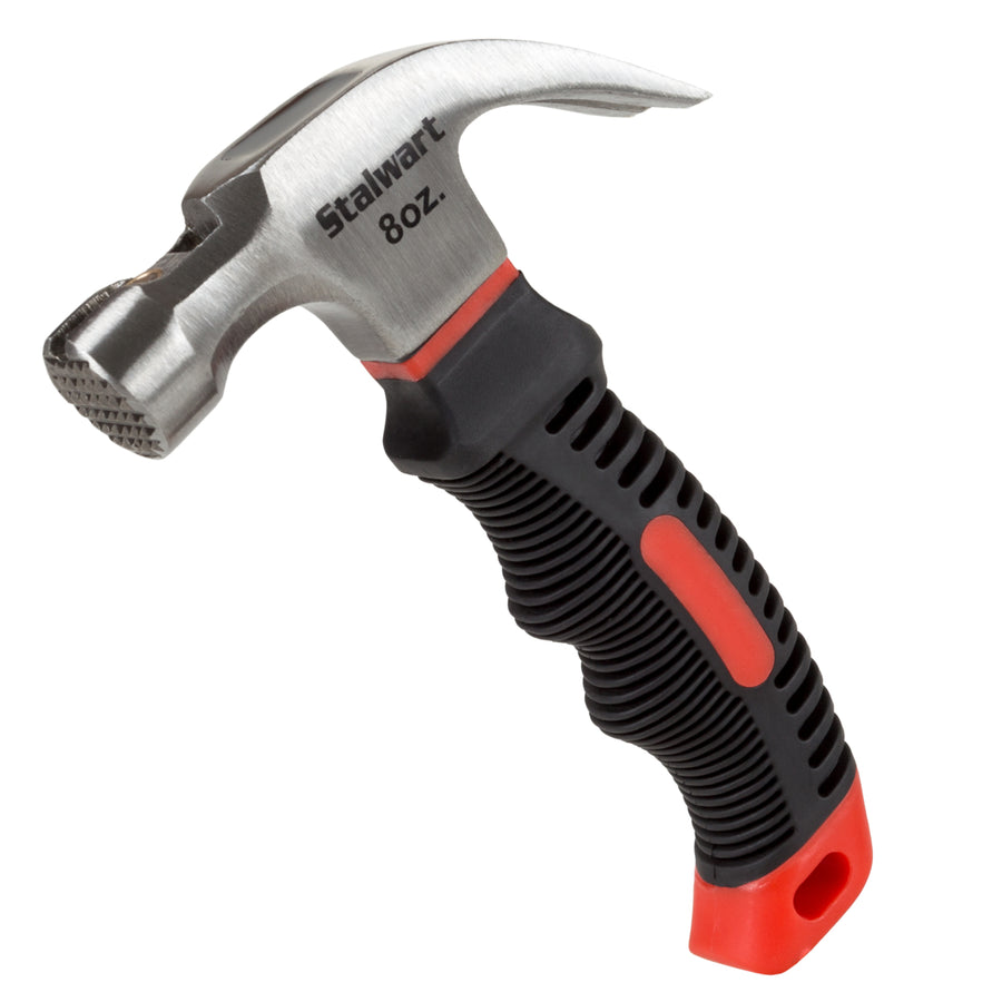 Stalwart Stubby Claw Hammer 8 Oz Fiberglass Handle Red Mini Tool with Grip Image 1