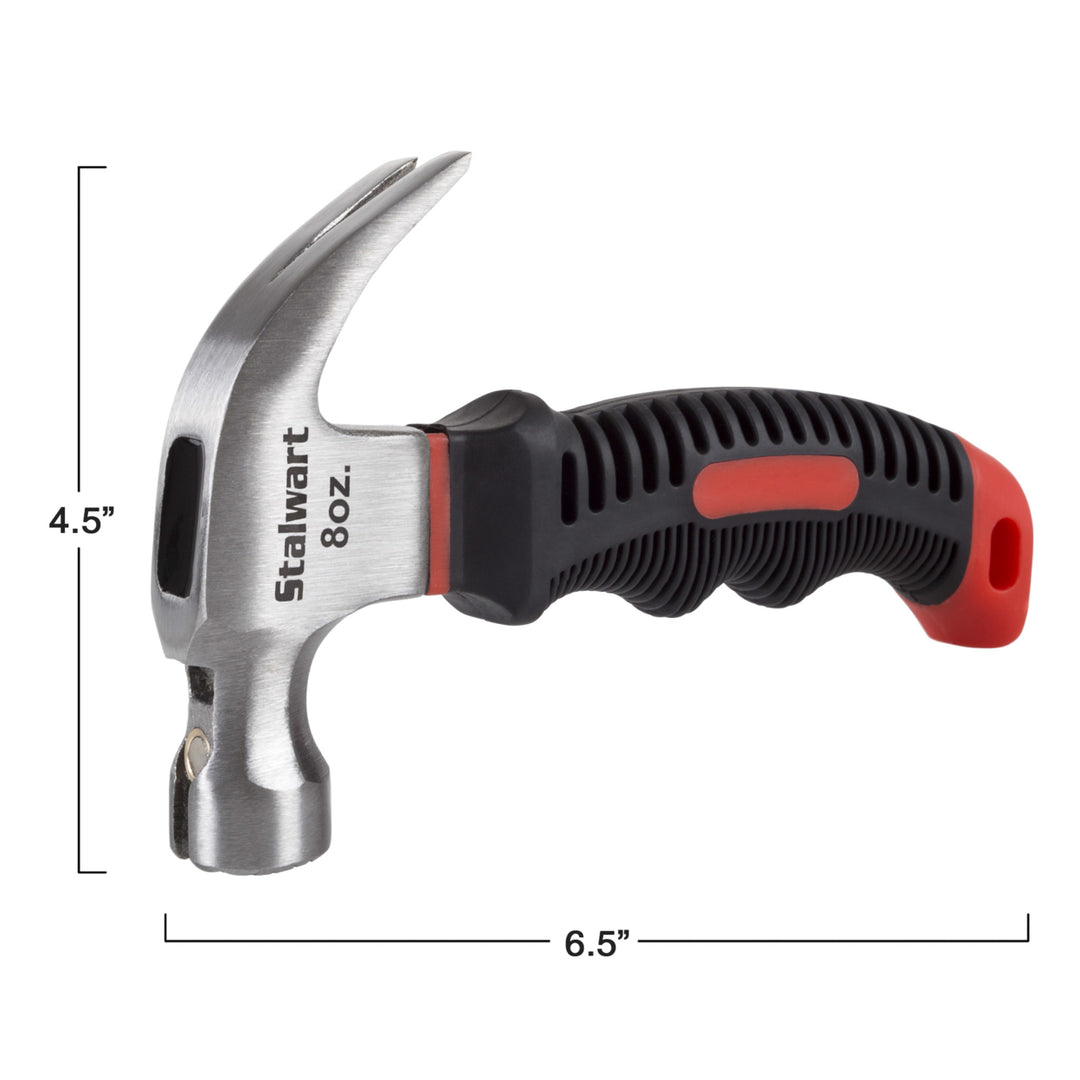 Stalwart Stubby Claw Hammer 8 Oz Fiberglass Handle Red Mini Tool with Grip Image 2