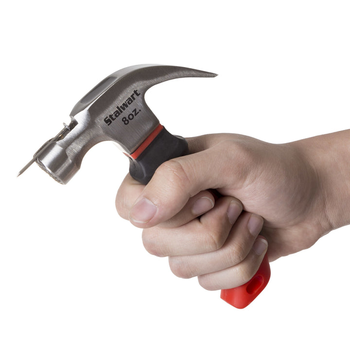 Stalwart Stubby Claw Hammer 8 Oz Fiberglass Handle Red Mini Tool with Grip Image 4