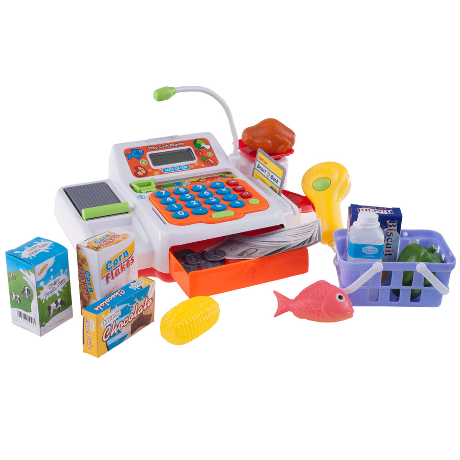 Cash Register Pretend Grocery Store Play Toy Kids Food Money Basket with Sounds Image 1