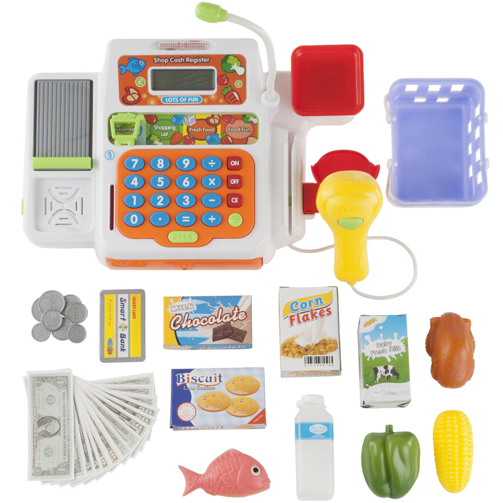 Cash Register Pretend Grocery Store Play Toy Kids Food Money Basket with Sounds Image 2