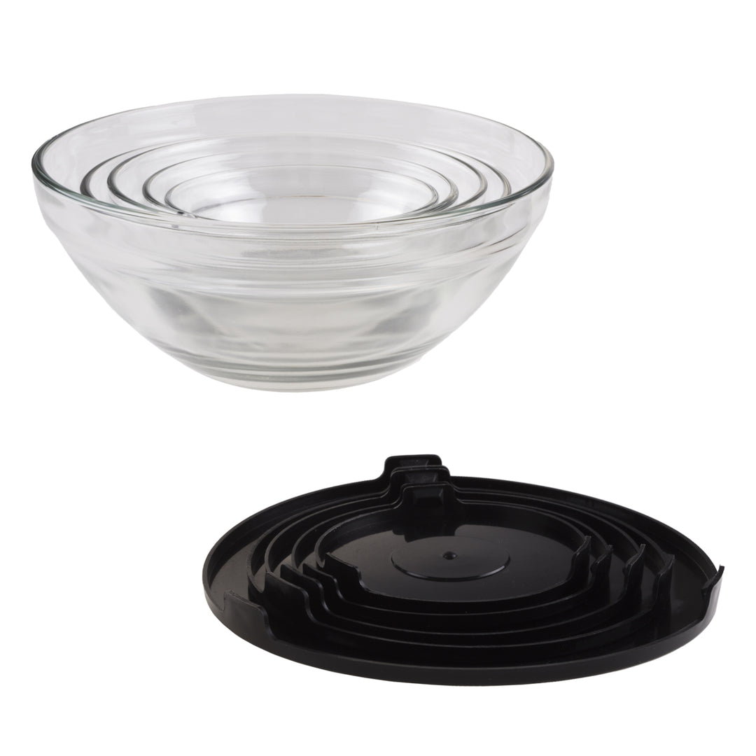 Glass Bowl Set 10 Pieces with Black Lids Nesting Storage Bowls Image 4