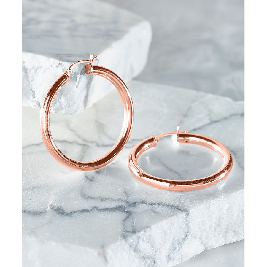 18k Rose Gold Plated Sterling Silver 25mm Classic French Lock Hoops Image 1