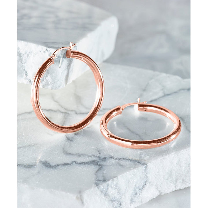 18k Rose Gold Plated Sterling Silver 25mm Classic French Lock Hoop Earrings Image 1