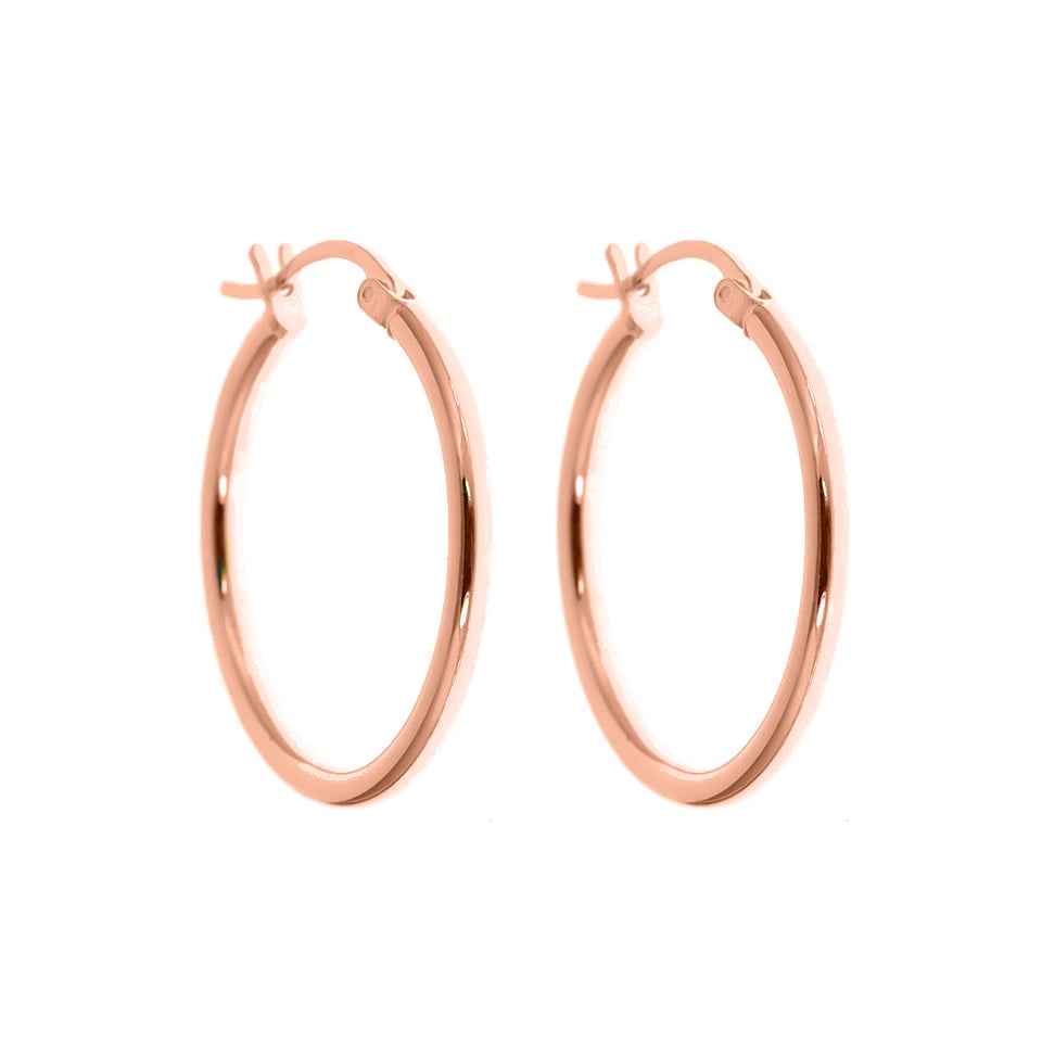 18k Rose Gold Plated Sterling Silver 25mm Classic French Lock Hoop Earrings Image 3