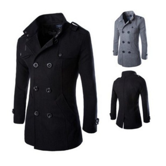 The  Mens Fashion Wool Woolen Coat Double Breasted Coat Image 1