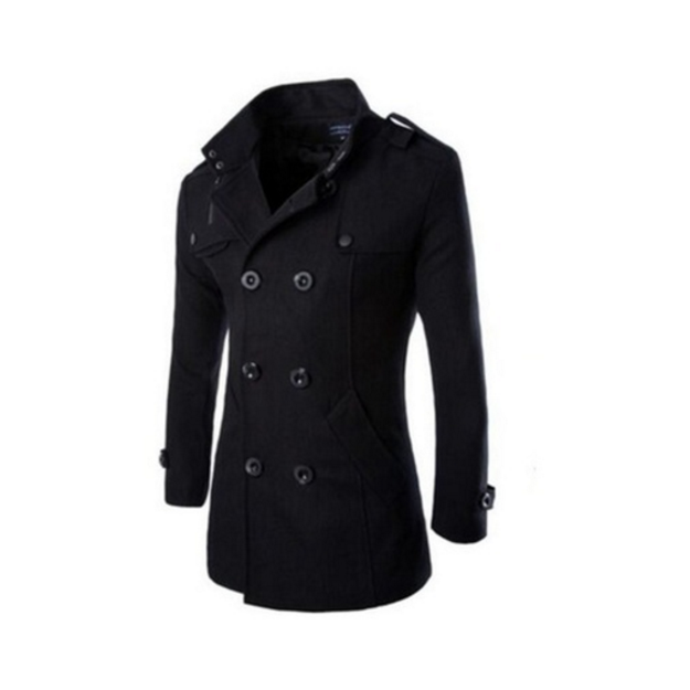 The  Mens Fashion Wool Woolen Coat Double Breasted Coat Image 2