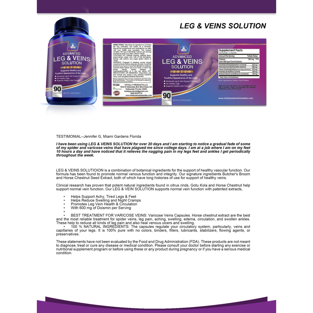 Circulation and Vein Solution for Healthy Legs (90 Capsules) - 2 bottles Image 2