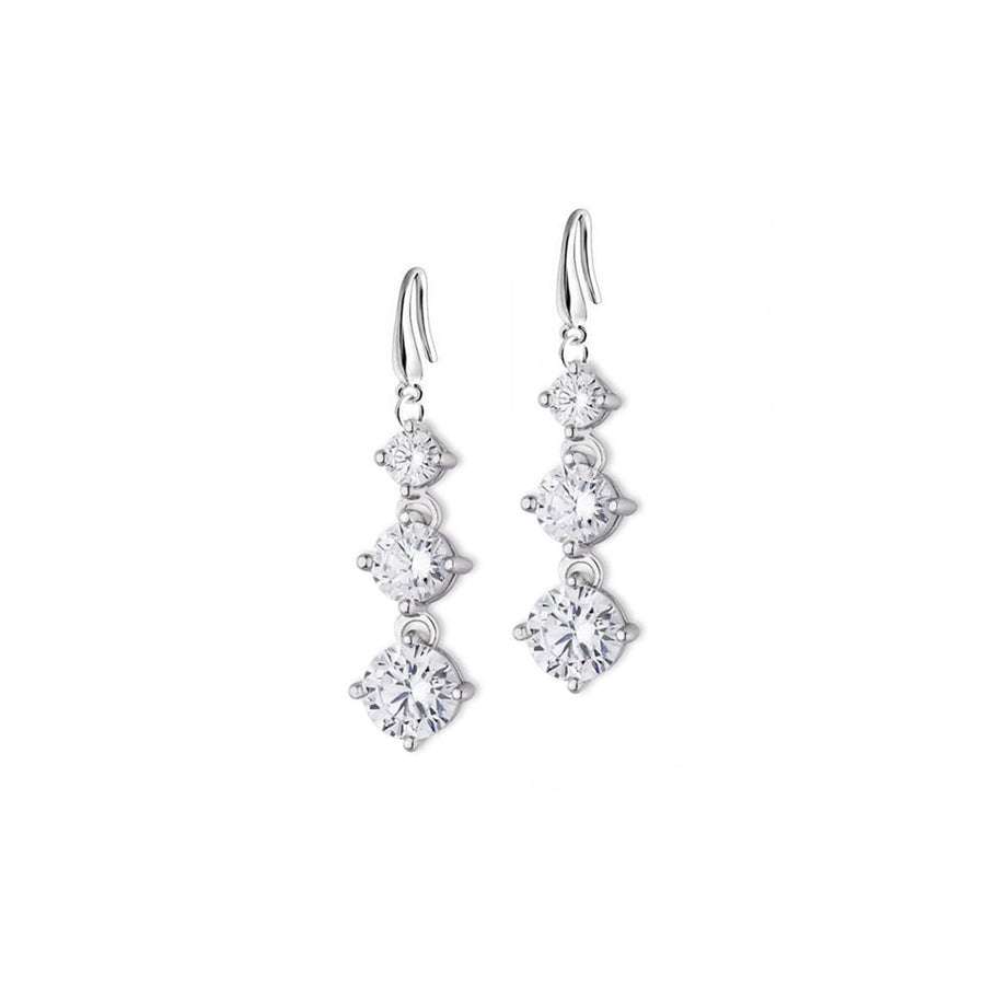 18K White Gold Plated Graduated Crystal Drop Earrings 35mm 4.00 CTTW Fishhook Image 1