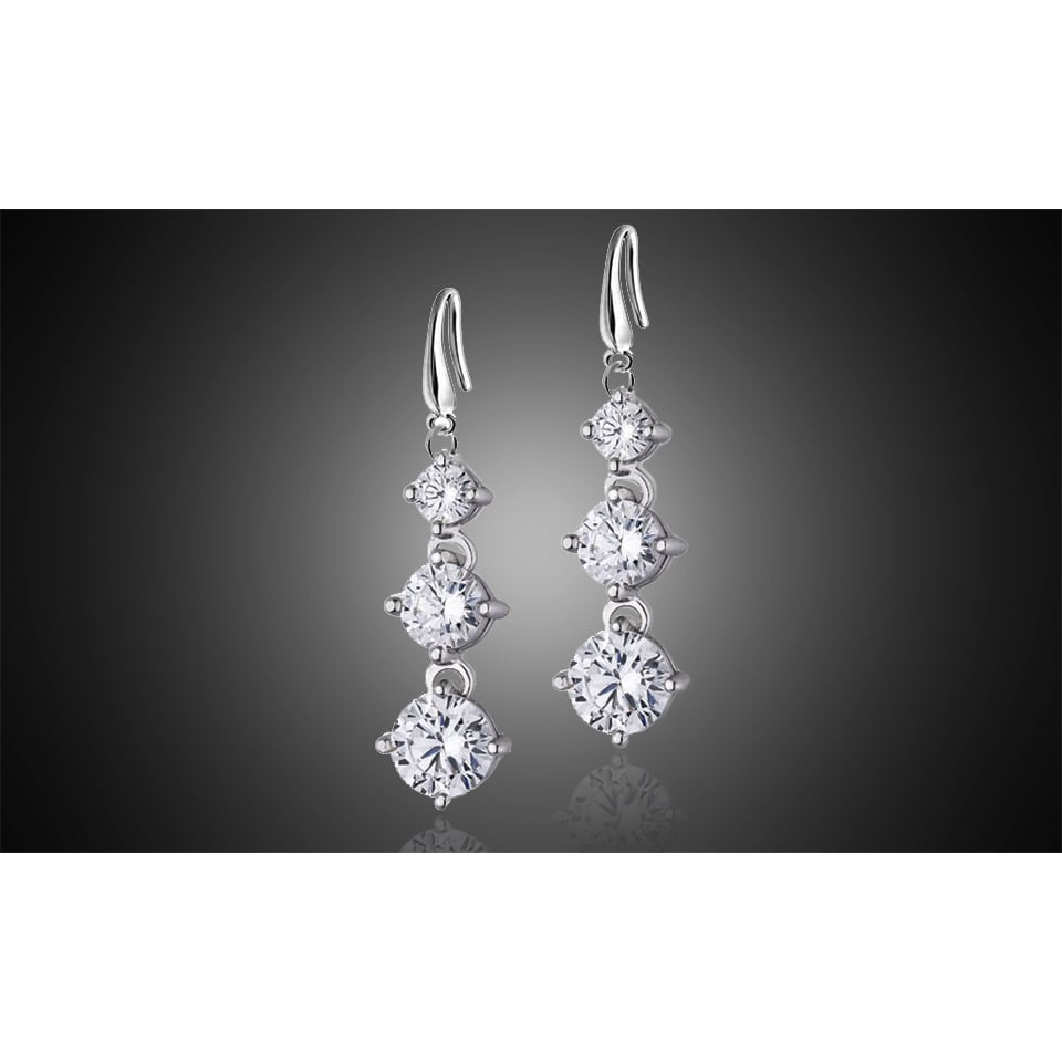 18K White Gold Plated Graduated Crystal Drop Earrings 35mm 4.00 CTTW Fishhook Image 3