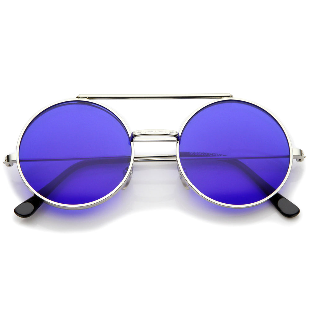 Django Flip-Up Round Sunglasses 49mm Colored Lens Metal Frame UV400 Protection Image 2