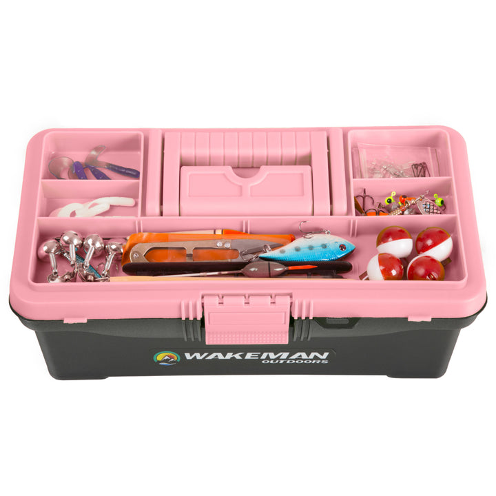 Wakeman Outdoors Pink Fishing Tackle Box Starter Kit 55 Pc Lures Line Swivels Image 3