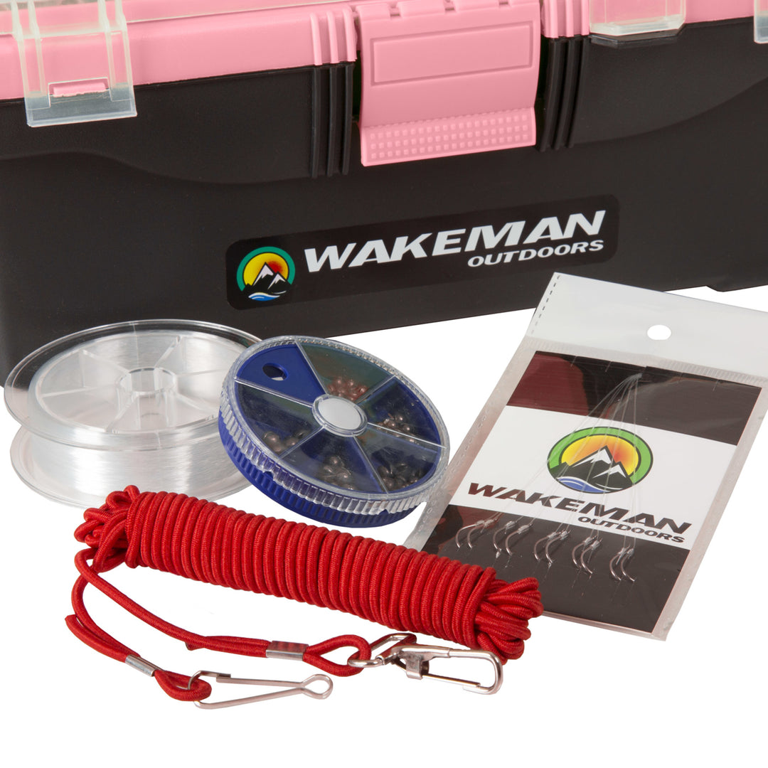 Wakeman Outdoors Pink Fishing Tackle Box Starter Kit 55 Pc Lures Line Swivels Image 4