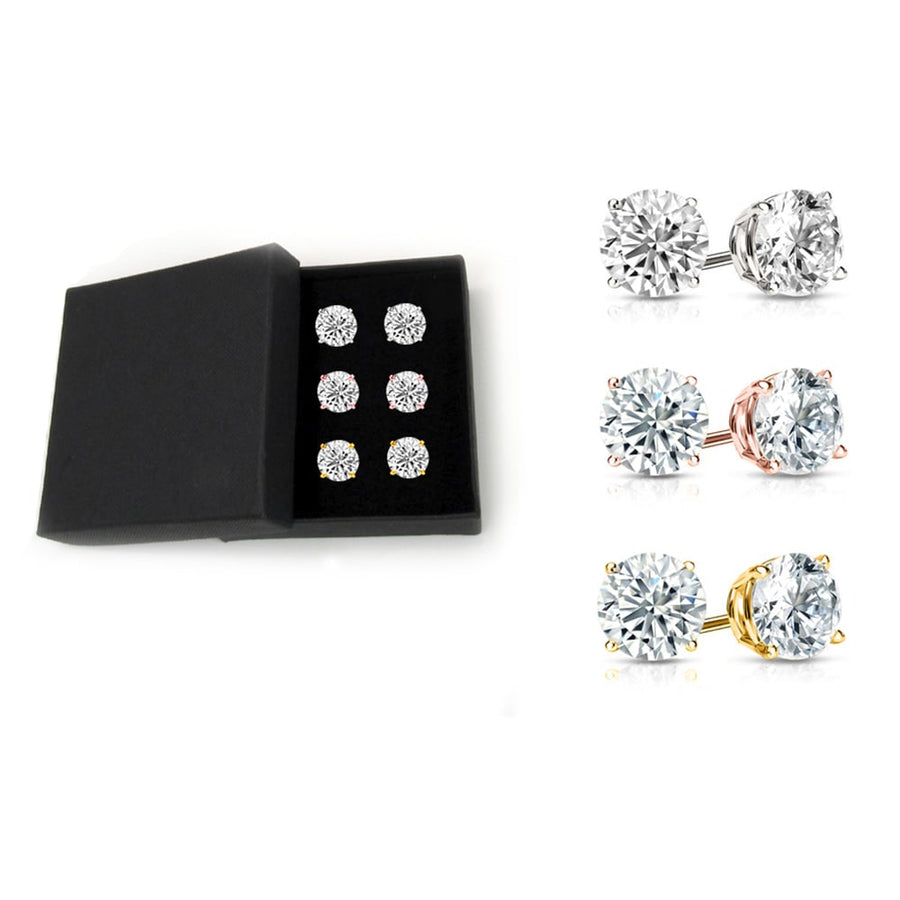 Swarovski Crystal Stud Earrings Set of 3 6.00 CTTW Sterling Silver Gold Plated Image 1