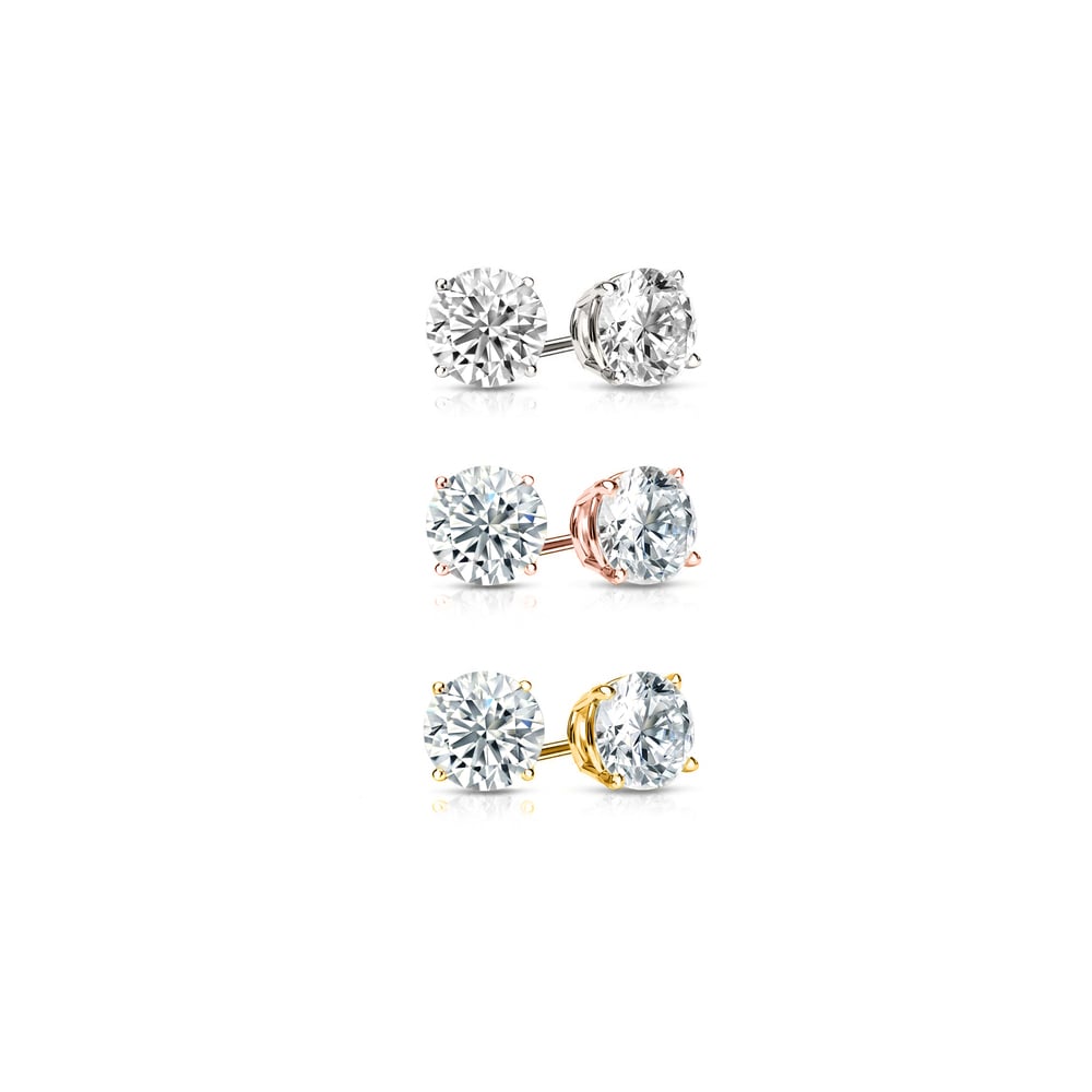 Swarovski Crystal Stud Earrings Set of 3 6.00 CTTW Sterling Silver Gold Plated Image 2