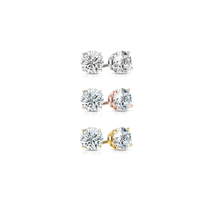 Swarovski Crystal Stud Earrings Set of 3 6.00 CTTW Sterling Silver Gold Plated Image 2