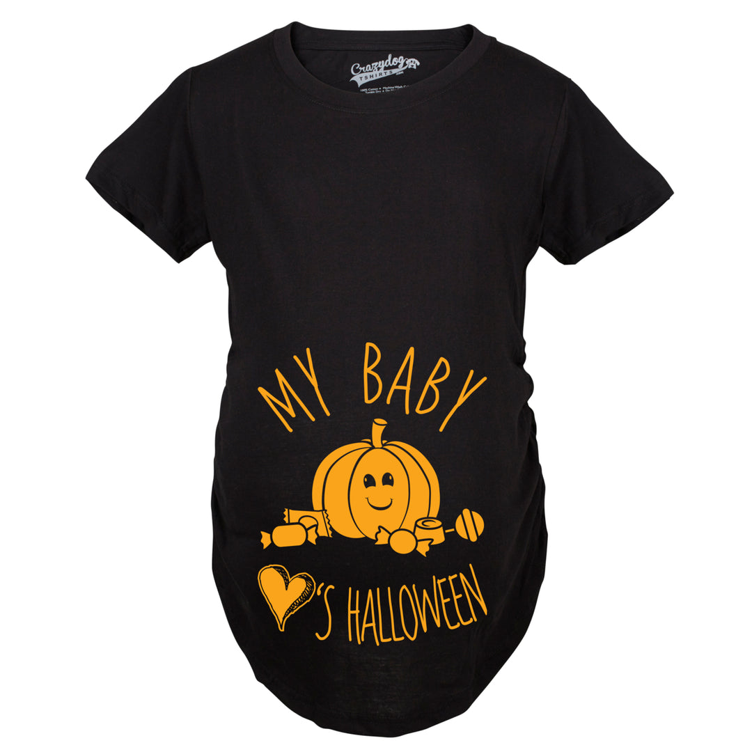 Maternity My Baby Loves Halloween Cute Pumpkin Pregnancy Halloween Tshirt Image 1