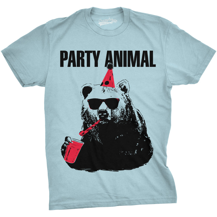 Mens Party Animal Funny Bear Tee Birthday Shirts Hilarious Party Time Novelty T shirt Image 1