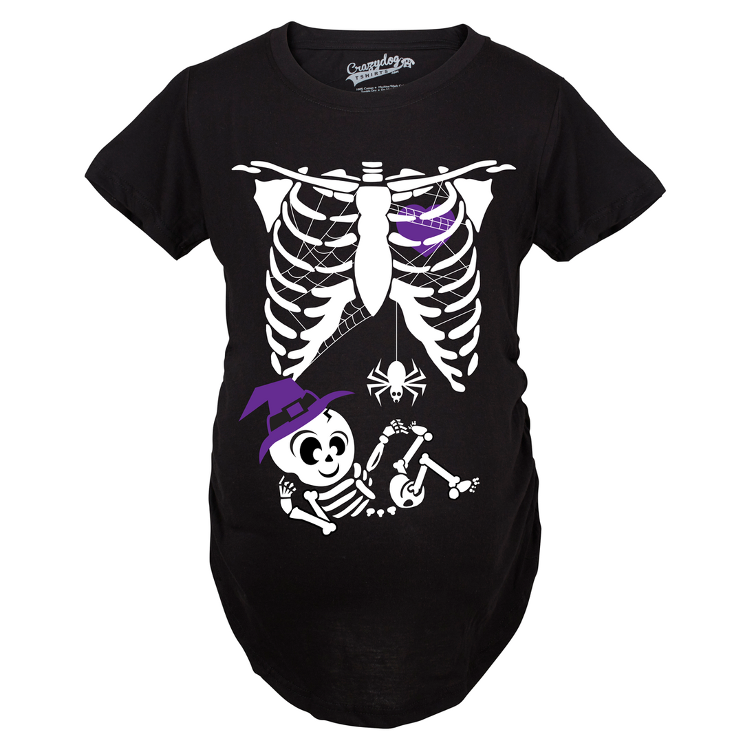 Maternity Witch Baby Bump Skeleton Cute Pregnancy Tshirt Halloween Night Image 6