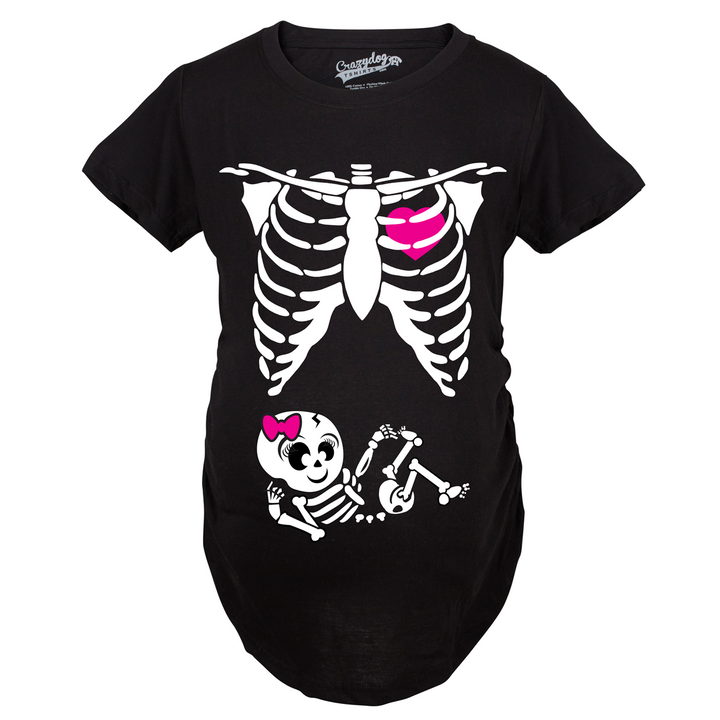 Maternity Baby Girl Skeleton Cute Halloween Pregnancy Bump Tshirt Image 6