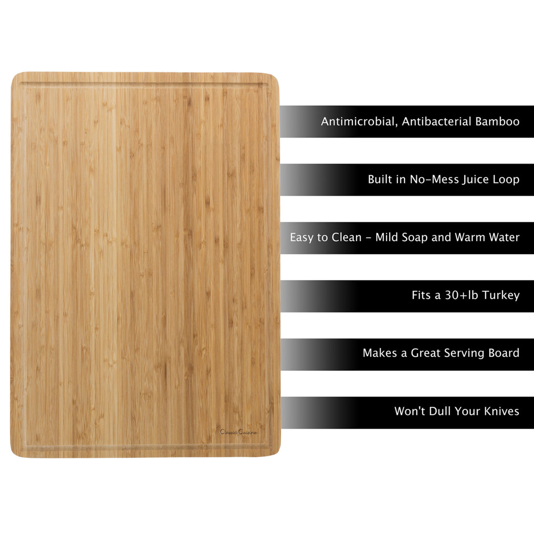 Extra Large Bamboo Cutting Board 20x14 Eco-Friendly Antibacterial Juice Groove Image 3