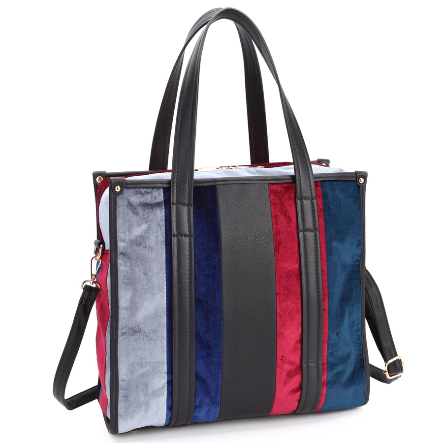 DASEIN Faux Leather Velvet Multi-Colored Large Tote Image 1