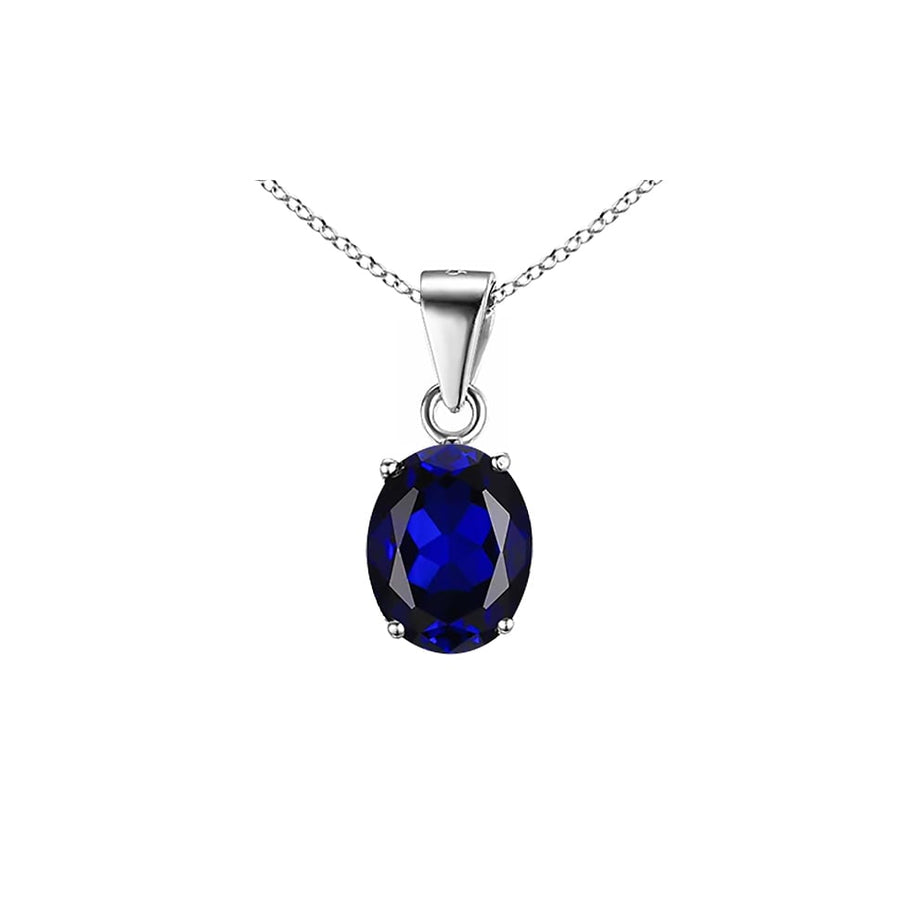 Sterling Silver 4.00 CTTW Oval Blue Sapphire Necklace 18" Chain Stamped 925 Image 1