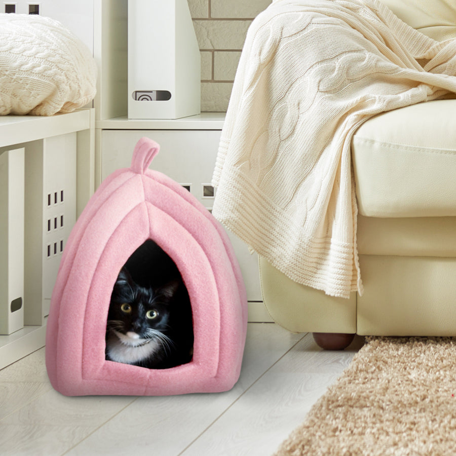 Petmaker Pink Cat Igloo Cave Bed Tent with Removable Cushion 16.5 Inches Image 1