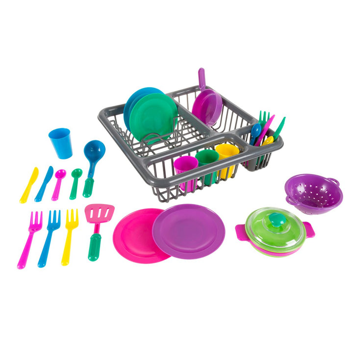 Kids Toy Play Dishes Tableware Dish Drainer Plates Forks Cups Kitchen Play Set Image 1