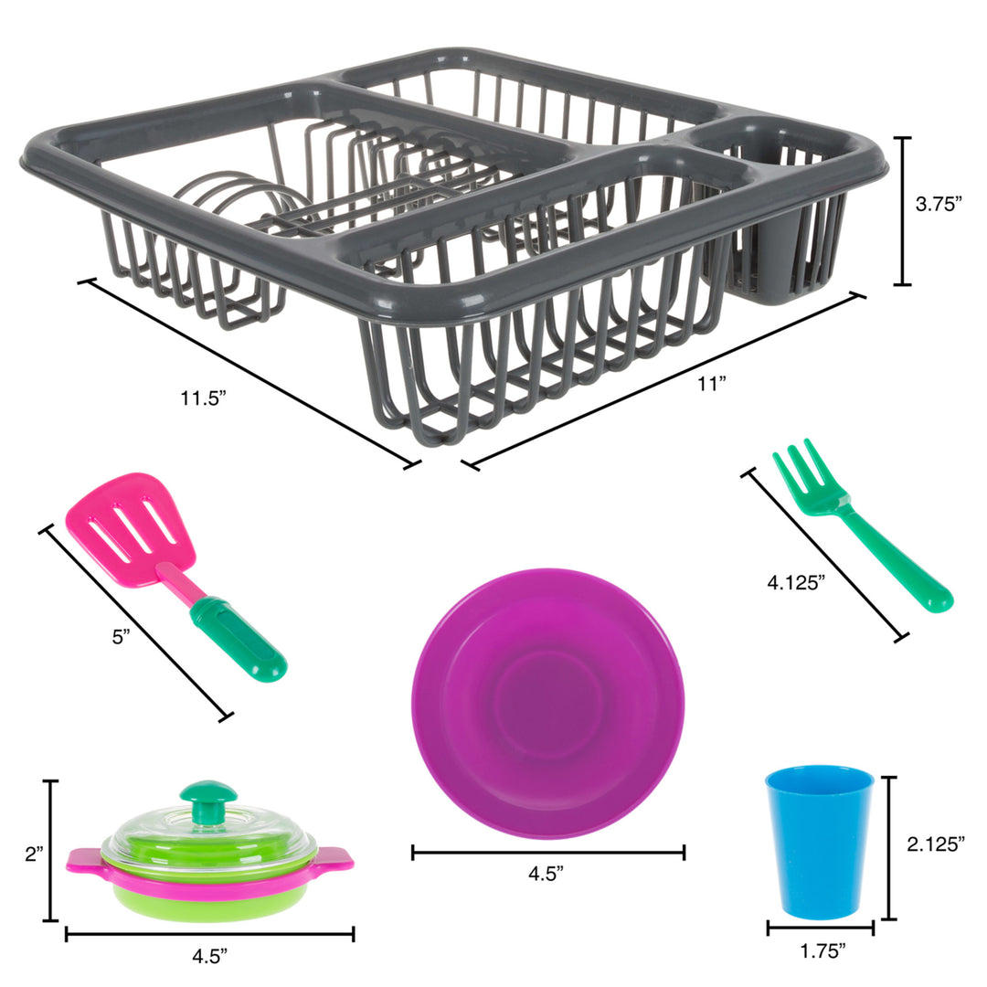 Kids Toy Play Dishes Tableware Dish Drainer Plates Forks Cups Kitchen Play Set Image 2