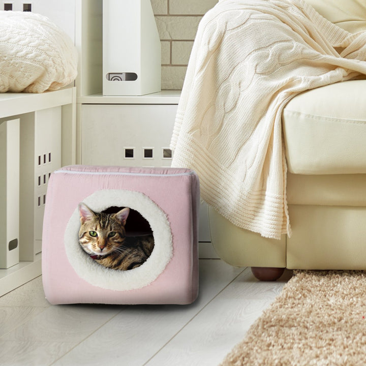 Pink Cat Cave Hide Out Cube Bed 13 x 12 Removable Pillow Makes Cat Feel Safe Cubby Image 1