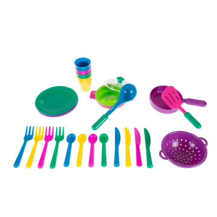 Kids Toy Play Dishes Tableware Dish Drainer Plates Forks Cups Kitchen Play Set Image 3