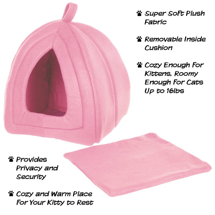 Petmaker Pink Cat Igloo Cave Bed Tent with Removable Cushion 16.5 Inches Image 3