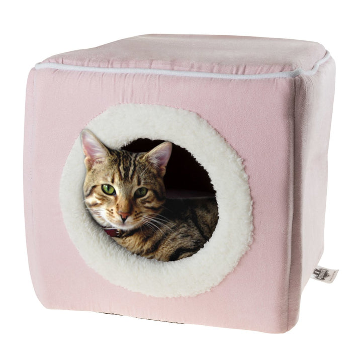 Pink Cat Cave Hide Out Cube Bed 13 x 12 Removable Pillow Makes Cat Feel Safe Cubby Image 4
