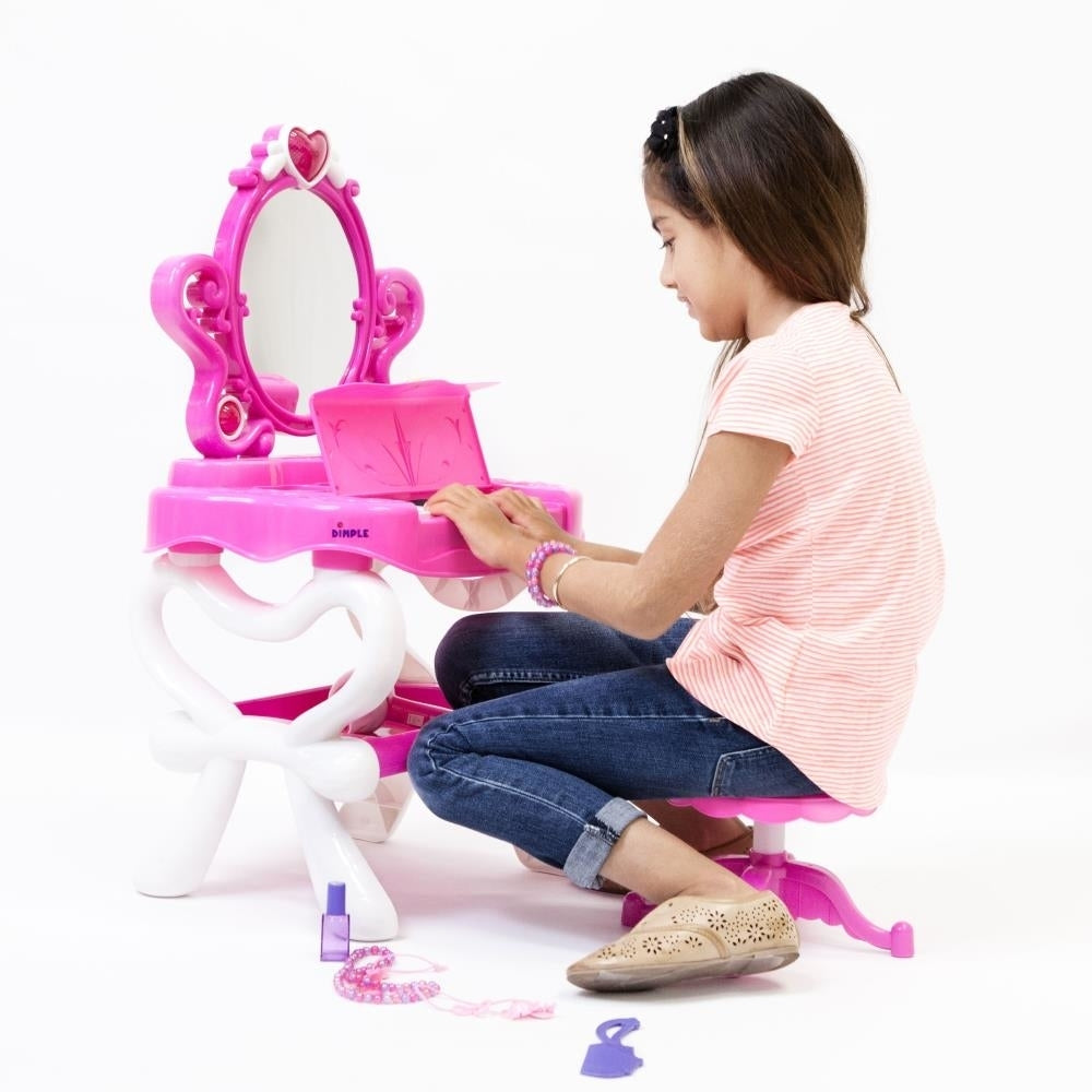Princess Vanity Set Girls Toy with 16 Fashion & Makeup Accessories  Functional Piano Keyboard & Flashing Lights Image 3